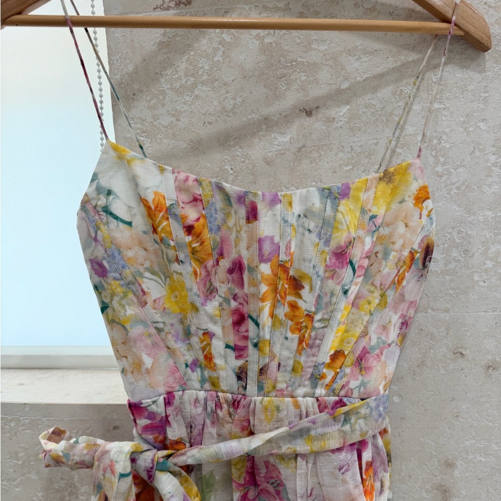 Zimmermann Floral A-Line Dress in Cream and Pink - Picture 6 of 10
